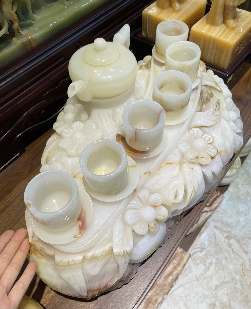 Bộ ấm trà ngọc onyx trắng 1 ấm 6 chén