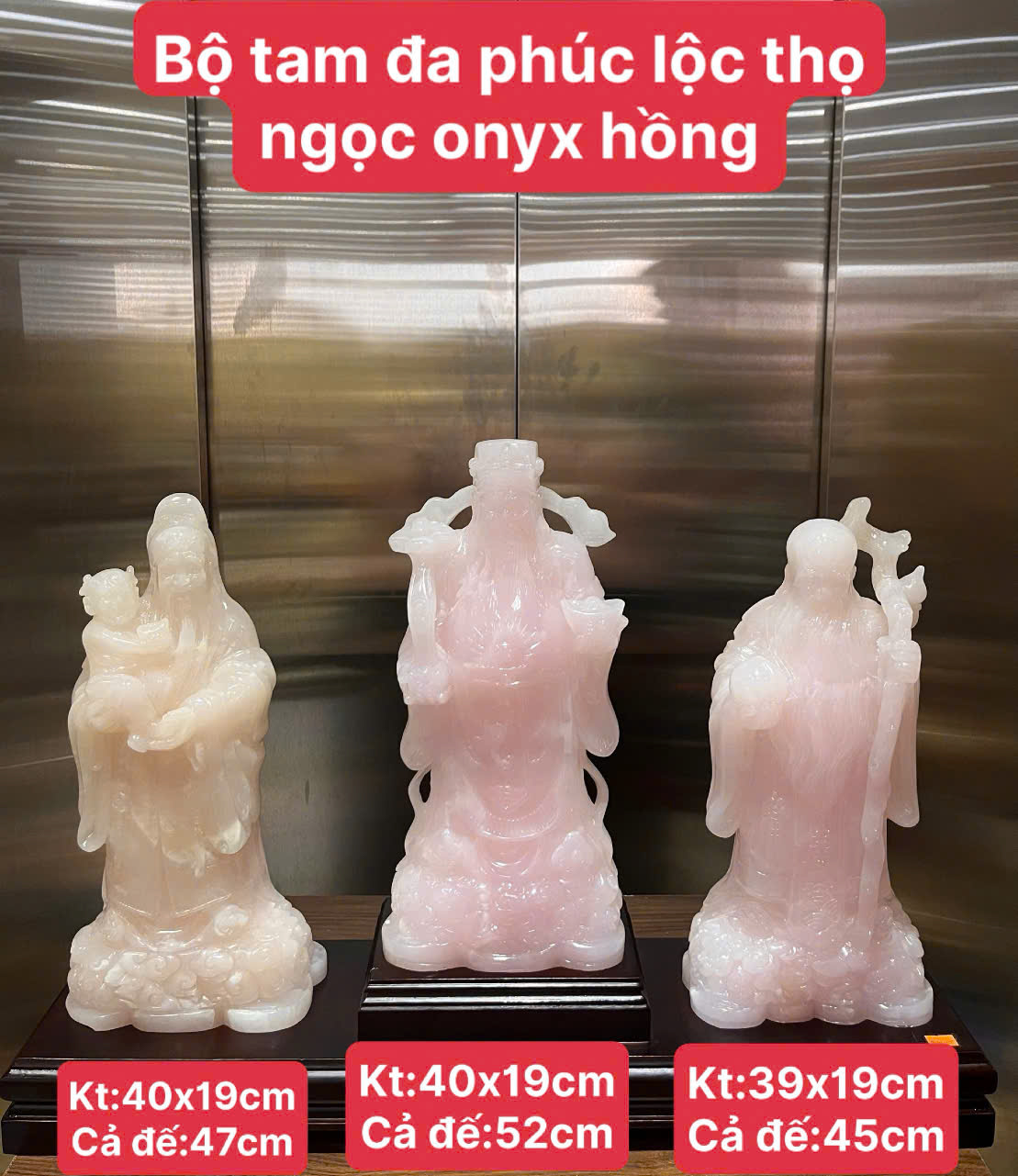 Bộ tam đa phúc lộc thọ hồng ngọc onyx hồng