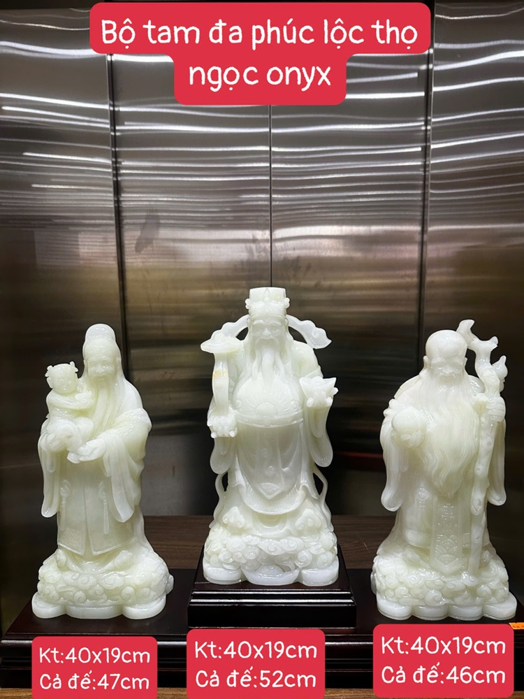 Bộ tam đa phúc lộc thọ ngọc onyx trắng