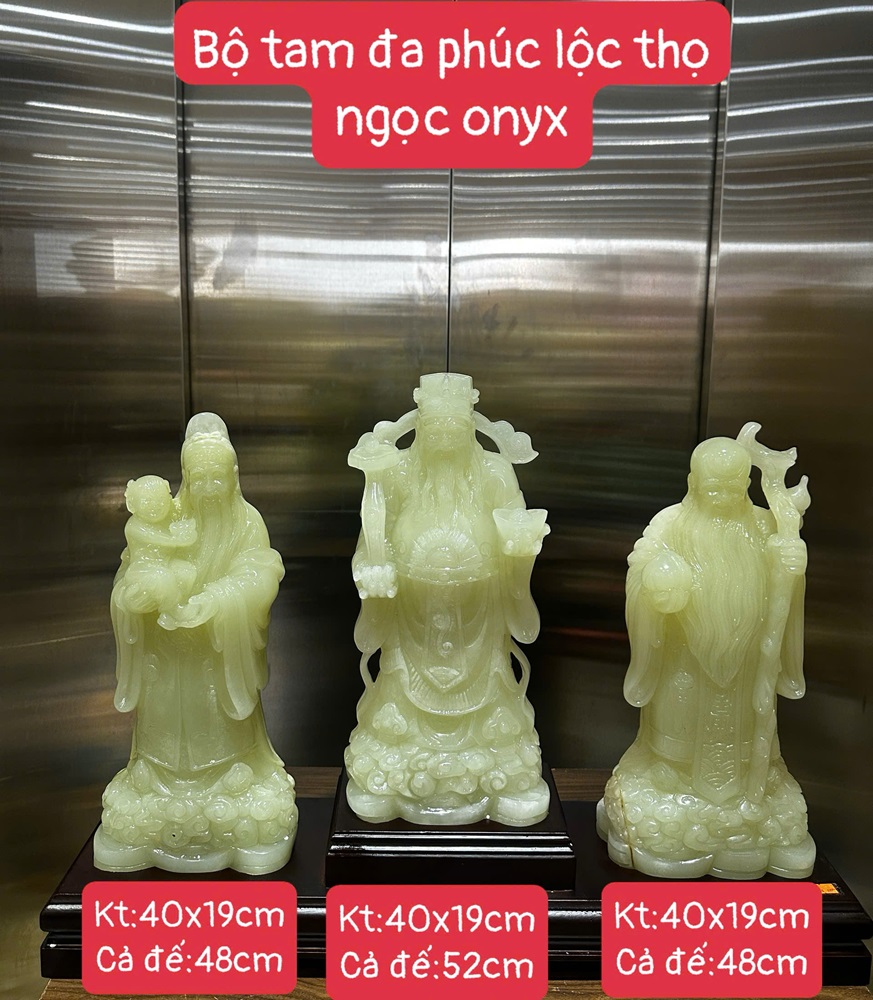 Bộ tam đa phúc lộc thọ ngọc onyx xanh