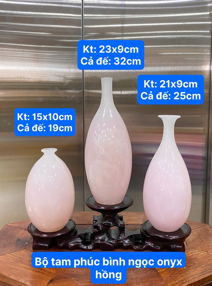 Bộ tam phúc bình ngọc onyx hồng