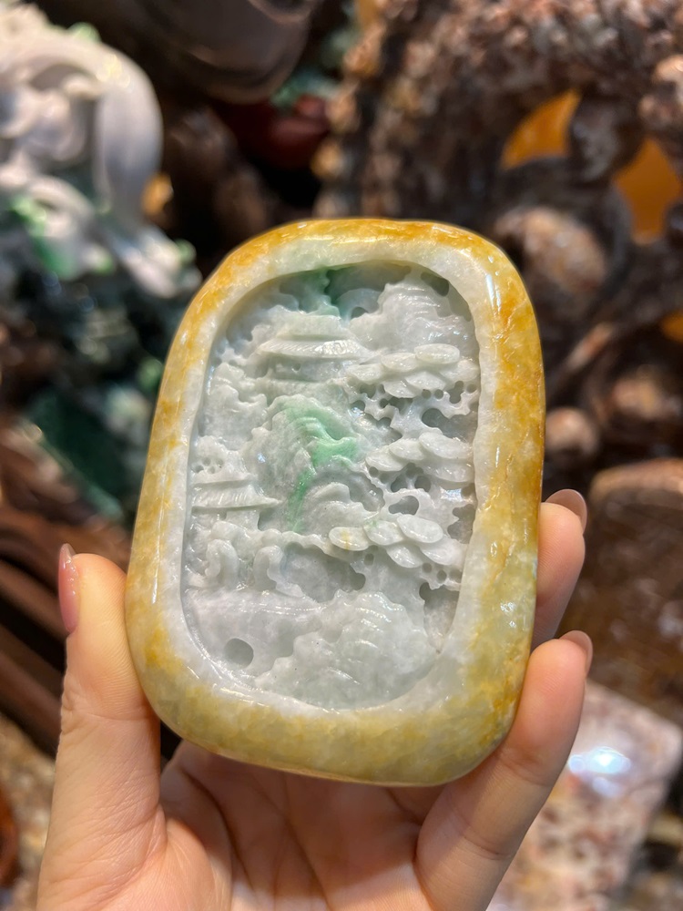 Bồng Lai Tiên Cảnh Ngọc Cẩm Thạch Huyết 10x7cm