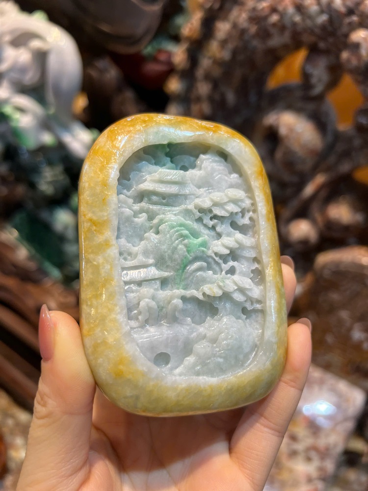 Bồng Lai Tiên Cảnh Ngọc Cẩm Thạch Huyết 10x7cm