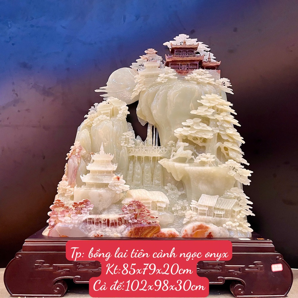 Bồng Lai Tiên Cảnh Ngọc Onyx Trắng 85x79x20cm (Kèm giấy kiểm đinh)