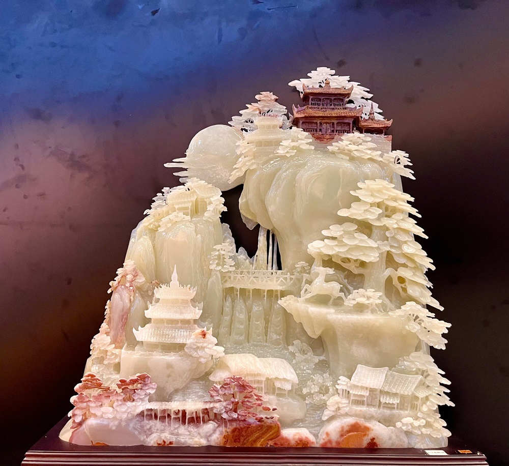 Bồng Lai Tiên Cảnh Ngọc Onyx Trắng 85x79x20cm (Kèm giấy kiểm đinh)