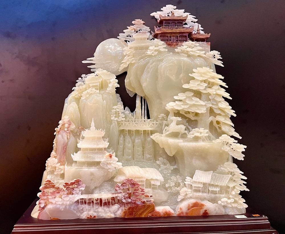 Bồng Lai Tiên Cảnh Ngọc Onyx Trắng 85x79x20cm (Kèm giấy kiểm đinh)