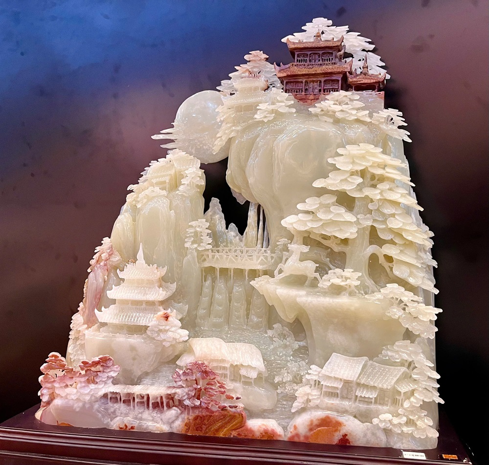 Bồng Lai Tiên Cảnh Ngọc Onyx Trắng 85x79x20cm (Kèm giấy kiểm đinh)