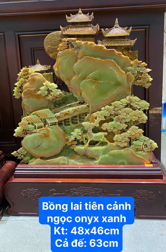 Bồng lai tiên cảnh ngọc onyx xanh 48x46cm
