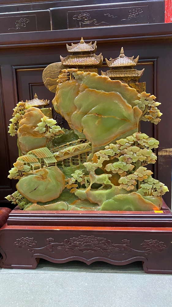 Bồng lai tiên cảnh ngọc onyx xanh 48x46cm