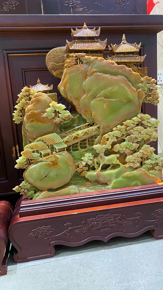 Bồng lai tiên cảnh ngọc onyx xanh 48x46cm