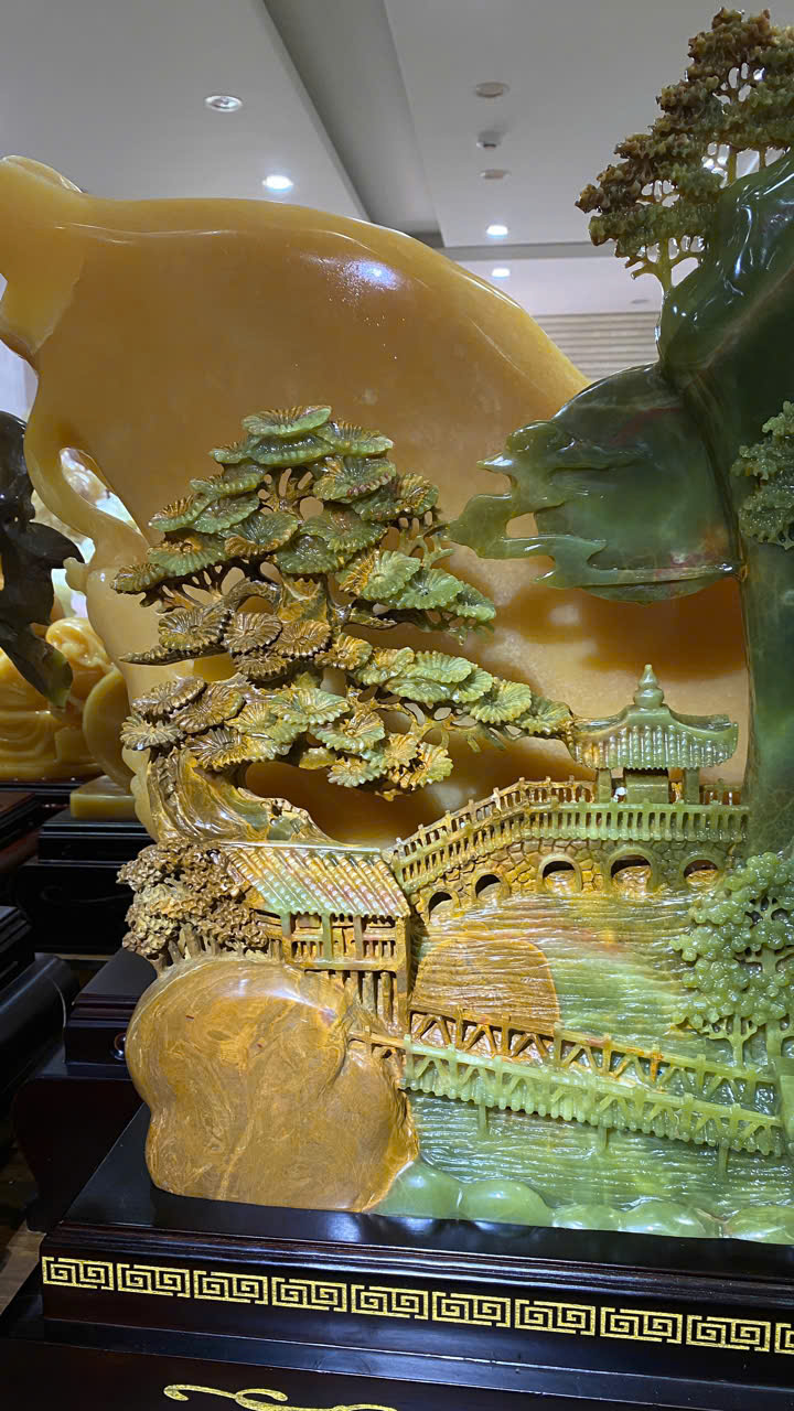 Bồng lai tiên cảnh ngọc onyx xanh 62x58cm