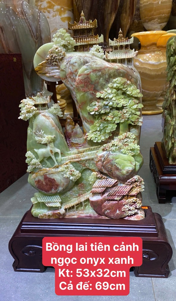 Bồng lai tiên cảnh ngọc onyx xanh 53x32cm