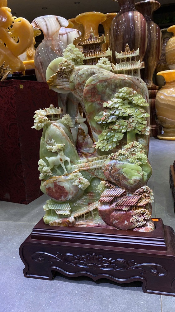 Bồng lai tiên cảnh ngọc onyx xanh 53x32cm