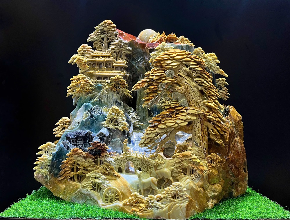 Bồng Lai Tiên Cảnh Ngọc Serpentine (Kèm giấy kiểm đinh)