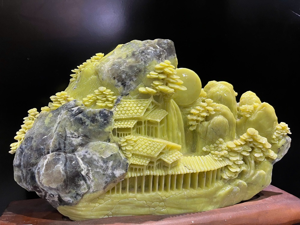 Bồng Lai Tiên Cảnh Ngọc Serpentine 44x35x12cm