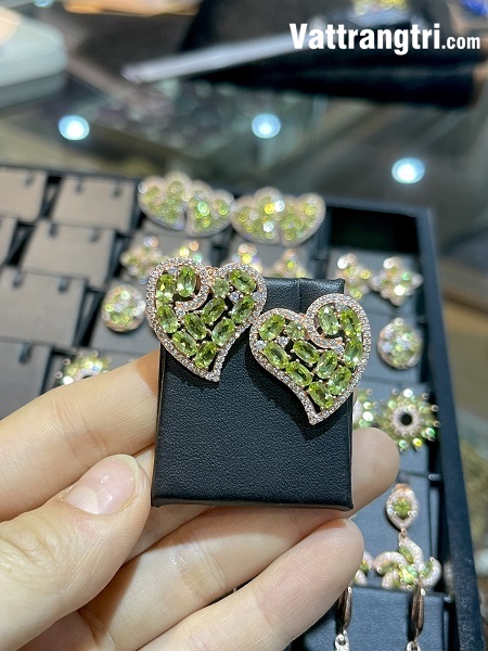 Bông tai đá tourmaline đính bạc 925