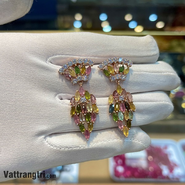 Bông tai đá quý tourmalin vip bạc 925 02