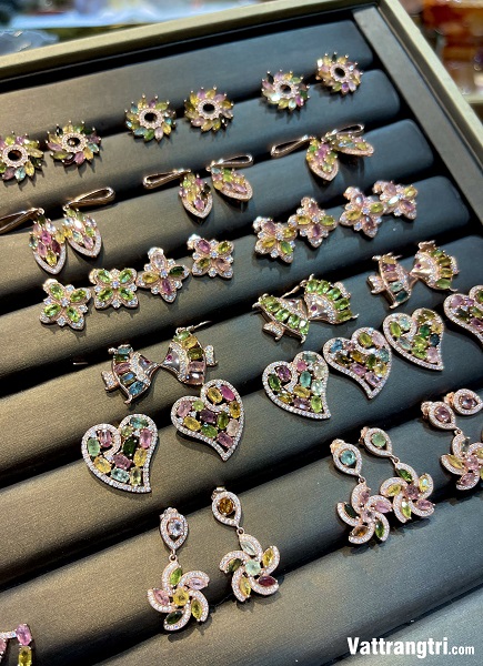 Bông tai đá quý tourmalin vip bạc 925 03