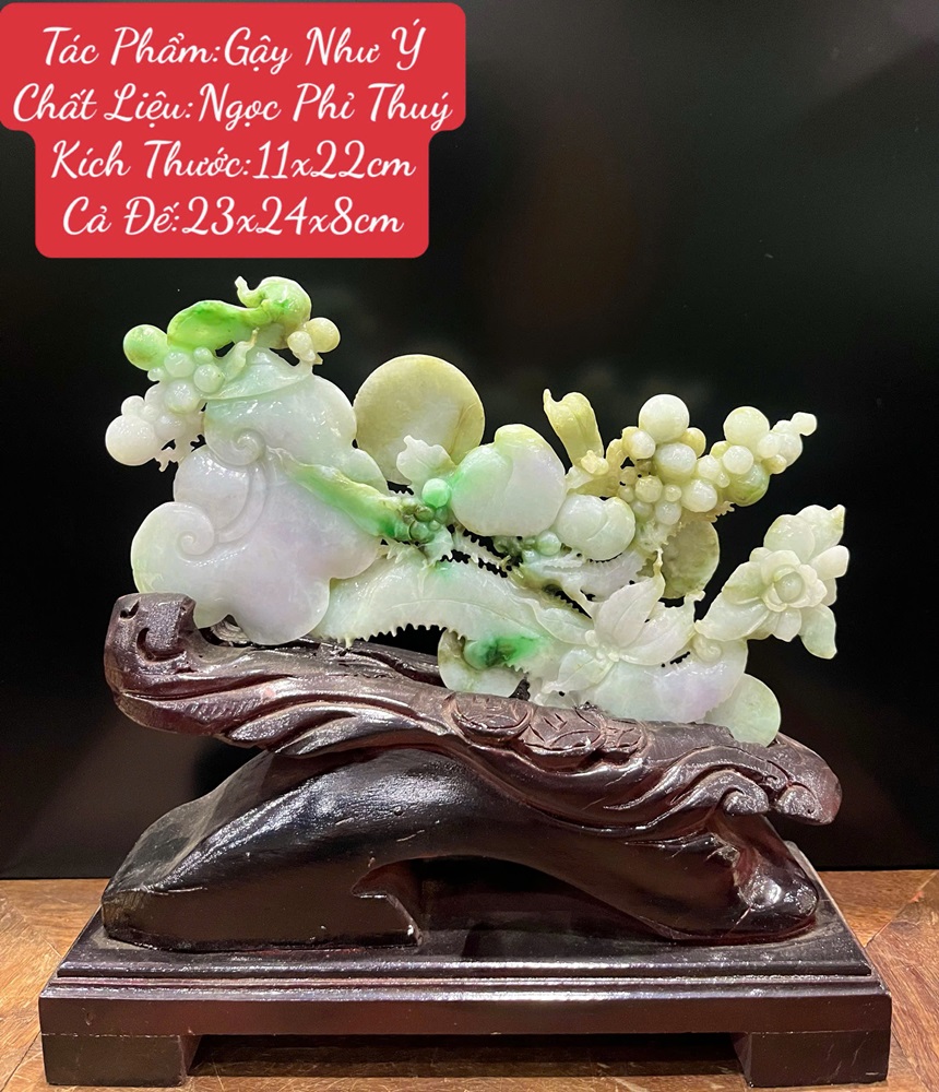 Gậy Như Ý Ngọc Phỉ Thuý Tự Nhiên - Quà Tặng Tài Lộc Như Ý