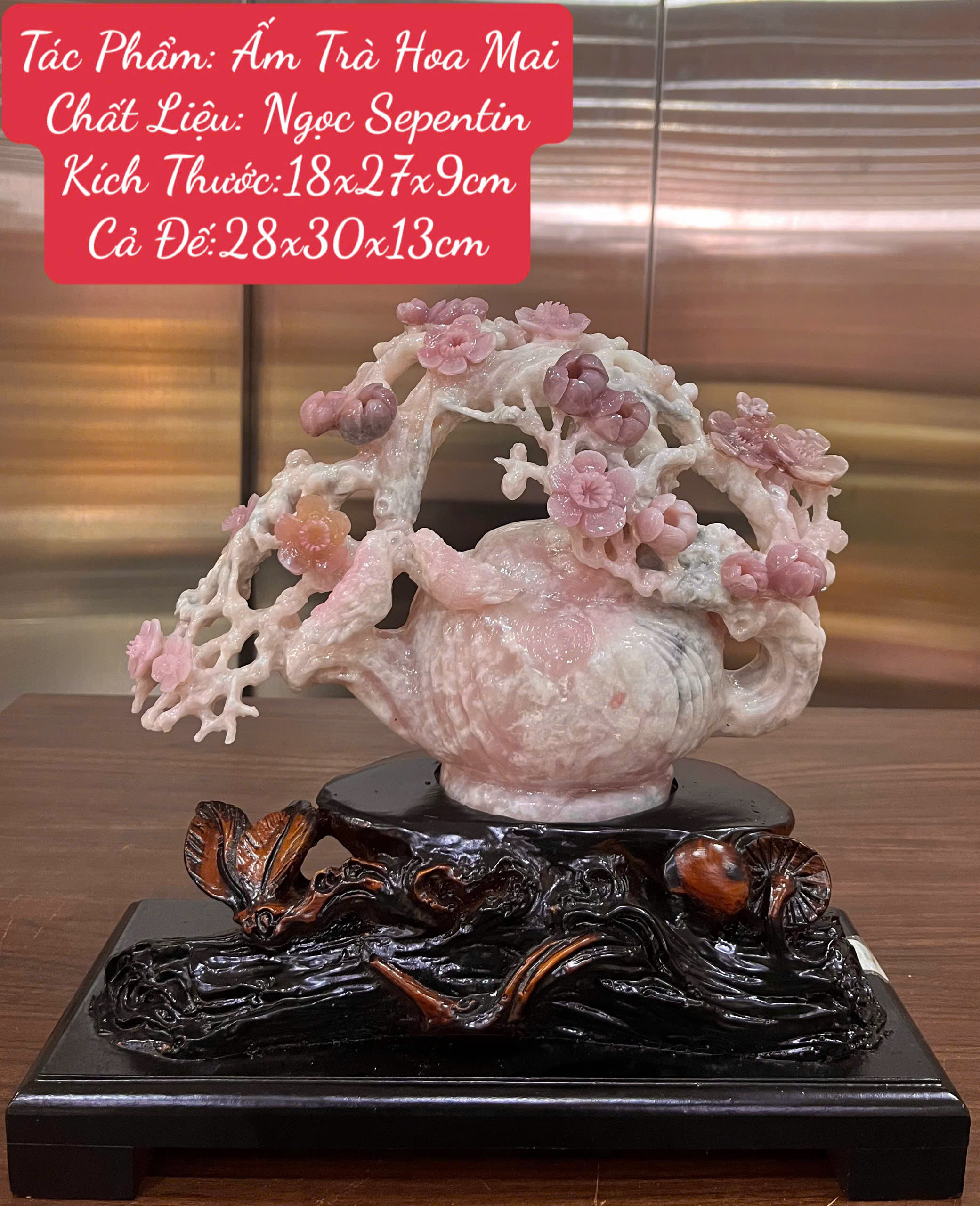 Ấm Trà Hoa Mai Ngọc Serpentine Tinh Hoa Nghệ Thuật, Gia Đạo Bình An