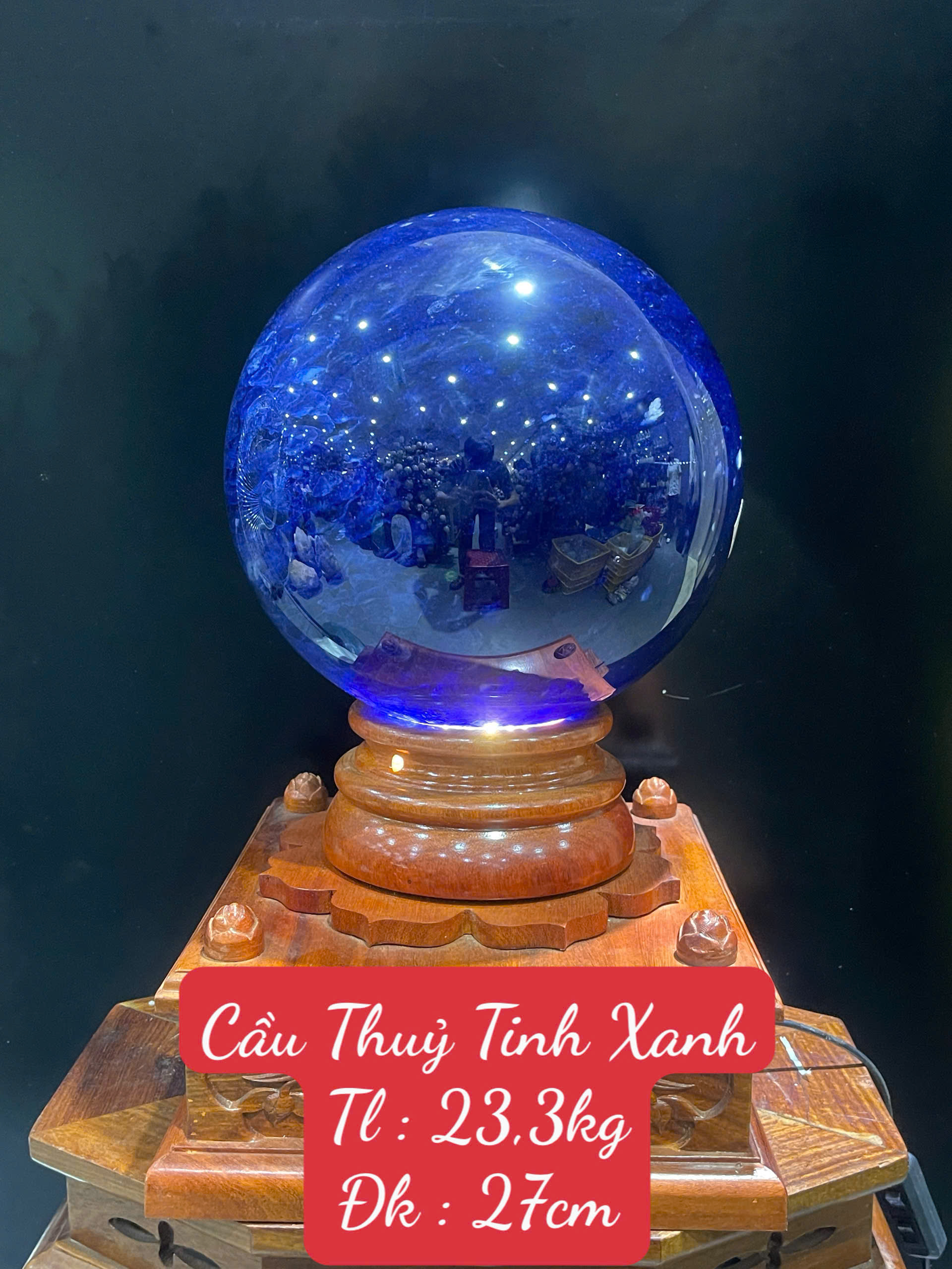 Quả Cầu Obsidian Thủy Tinh Xanh 27cm Đại Dương Sâu Thẳm, Khơi Thông Tài Mạch