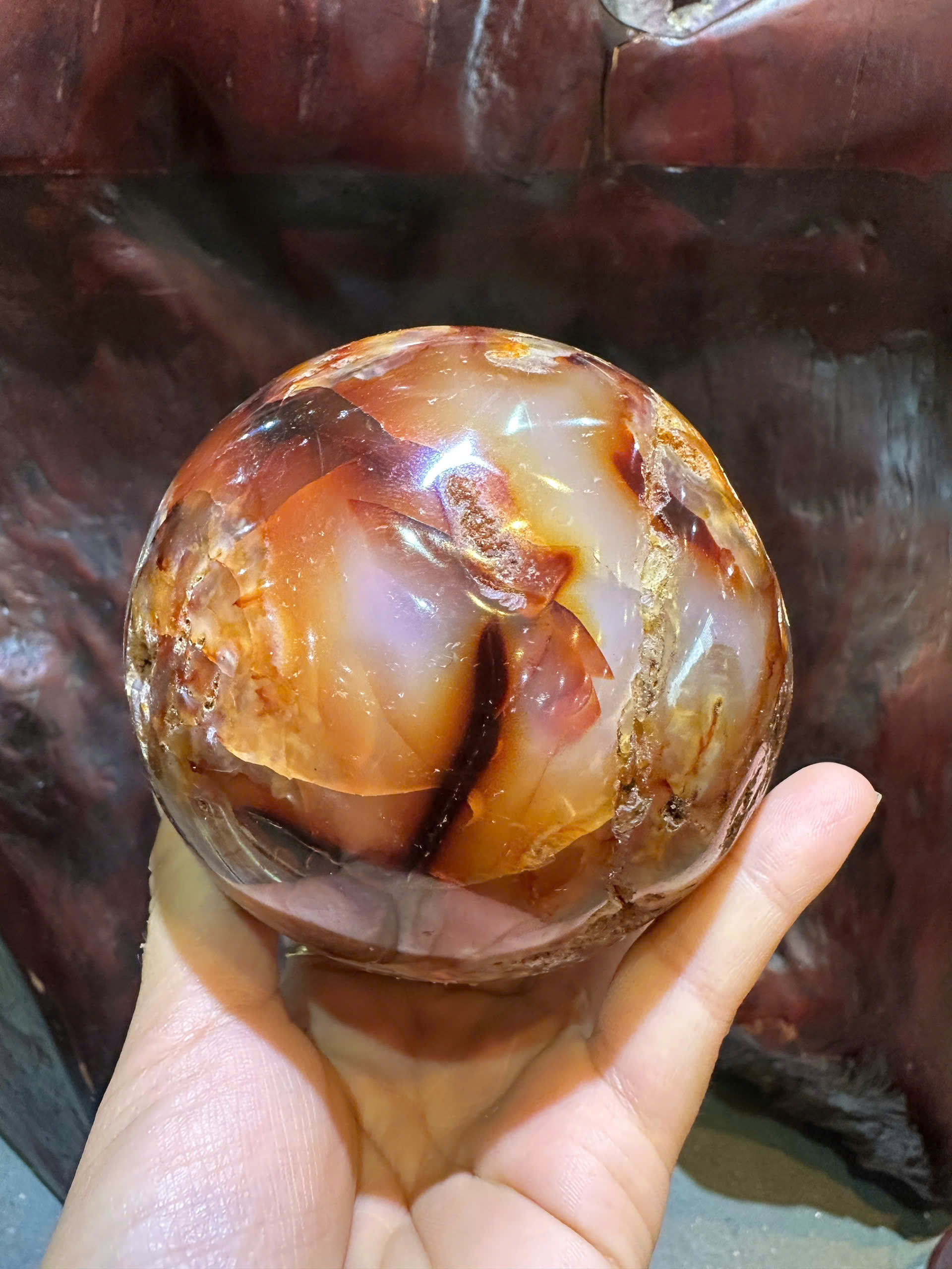 Quả Cầu Ngọc Mã Não Huyết Đỏ 995gram Quyền Lực Huyết Ngọc, Chiêu Tài Đắc Lộc