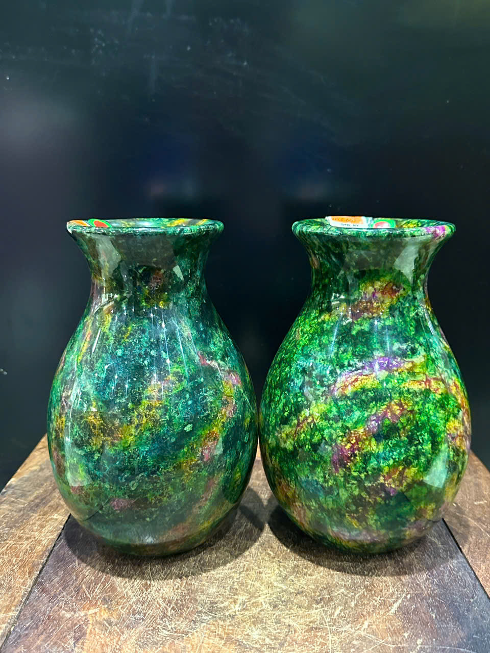 Cặp Bình Ngọc Chalcedony Vân Khổng Tước 20cm