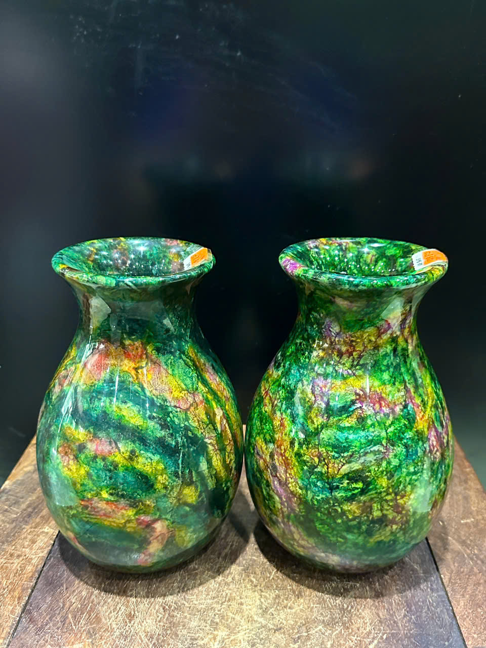 Cặp Bình Ngọc Chalcedony Vân Khổng Tước 20cm