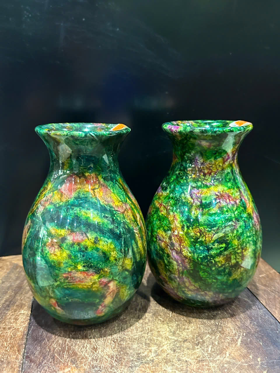 Cặp Bình Ngọc Chalcedony Vân Khổng Tước 20cm