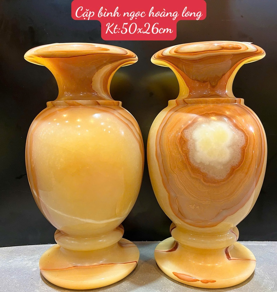 Cặp bình ngọc hoàng long 50x26cm