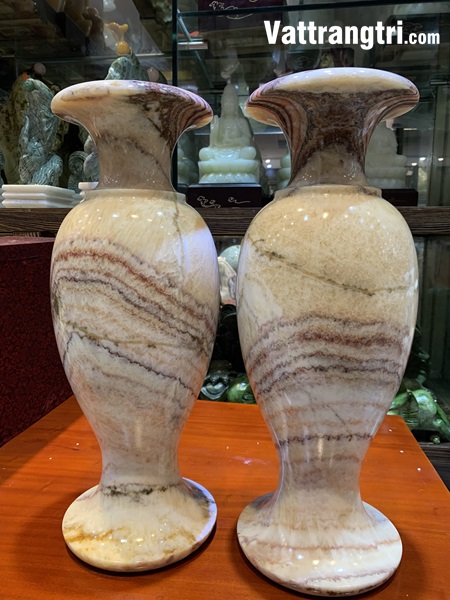 Cặp bình thổ cẩm thu hút tài lộc ngọc serpentine 50cm