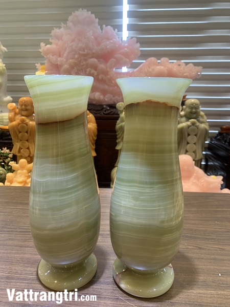 Cặp bình thu hút tài lộc Ngọc Onyx xanh 30cm