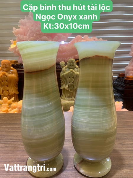 Cặp bình thu hút tài lộc Ngọc Onyx xanh 30cm