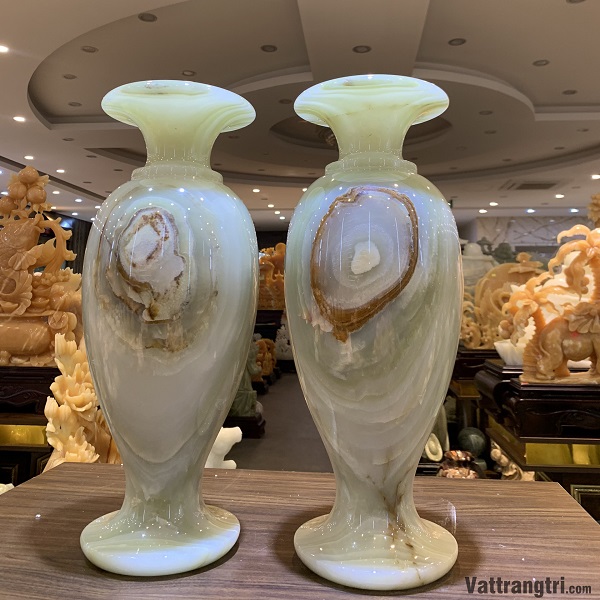 Cặp Bình Thu Hút Tài Lộc Ngọc Onyx Xanh 44 x 16cm