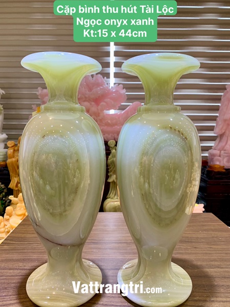 Cặp bình thu hút Tài Lộc Ngọc onyx xanh 44cm