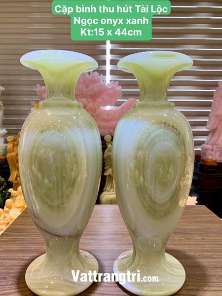 Cặp bình thu hút Tài Lộc Ngọc onyx xanh 44cm
