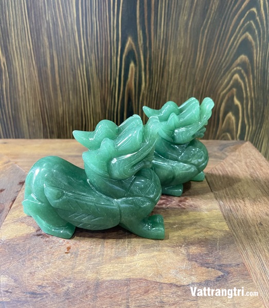 Cặp Linh vật tỳ hưu đá thạch anh xanh 13m