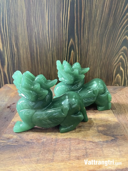 Cặp Linh vật tỳ hưu đá thạch anh xanh 13m
