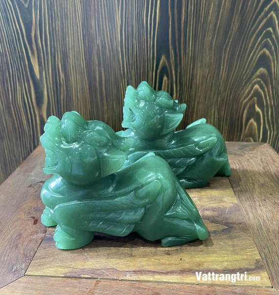 Cặp Linh vật tỳ hưu đá thạch anh xanh 15m
