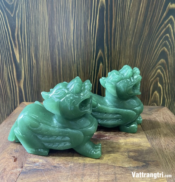 Cặp Linh vật tỳ hưu đá thạch anh xanh 15m