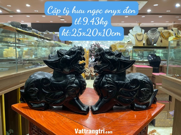 Cặp Linh vật tỳ hưu ngọc onyx đen 25cm