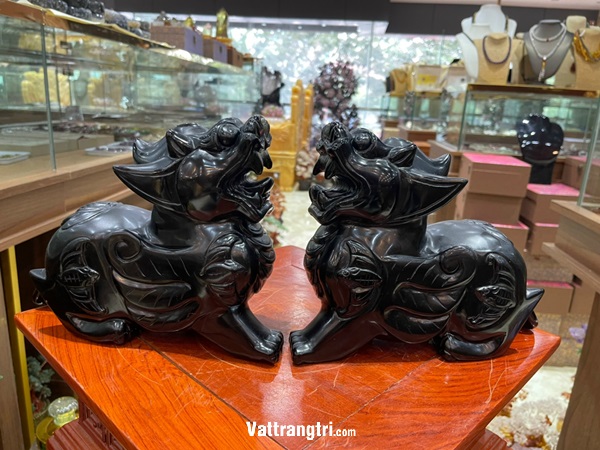 Cặp Linh vật tỳ hưu ngọc onyx đen 25cm