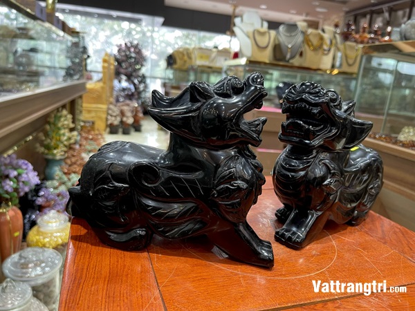 Cặp Linh vật tỳ hưu ngọc onyx đen 21cm