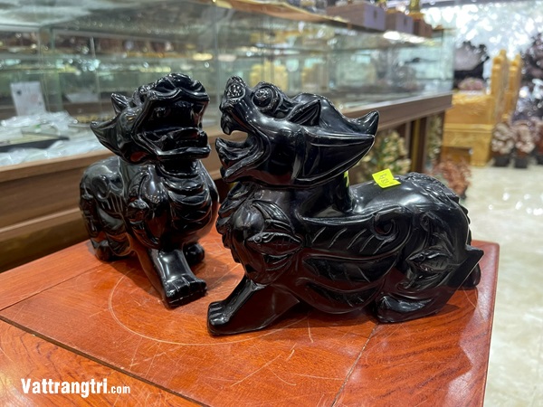 Cặp Linh vật tỳ hưu ngọc onyx đen 21cm