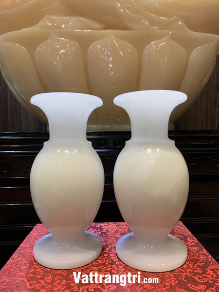 Cặp lục bình bạch ngọc onyx trắng 20cm