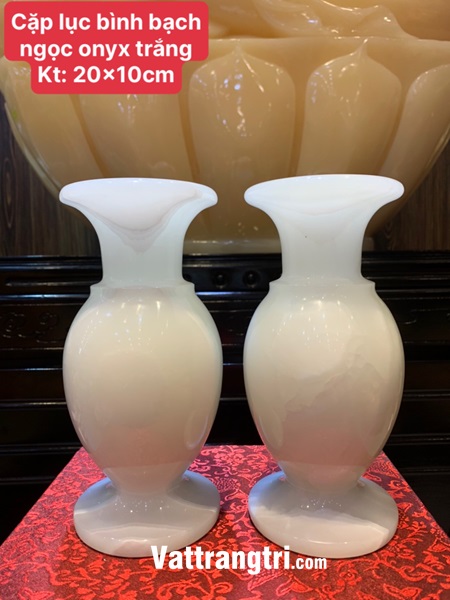 Cặp lục bình bạch ngọc onyx trắng 20cm
