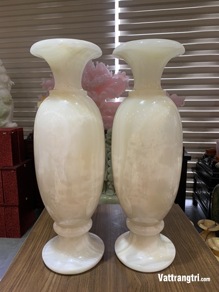 Cặp lục bình bạch ngọc onyx trắng 60cm