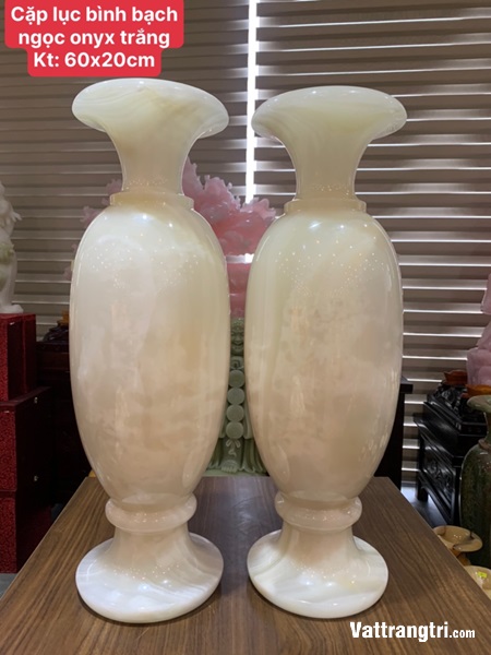 Cặp lục bình bạch ngọc onyx trắng 60cm
