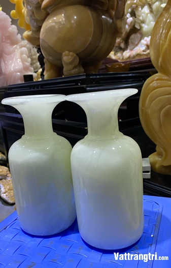 Cặp lục bình chiêu hút tài lộc ngọc onyx trắng 19.5cm