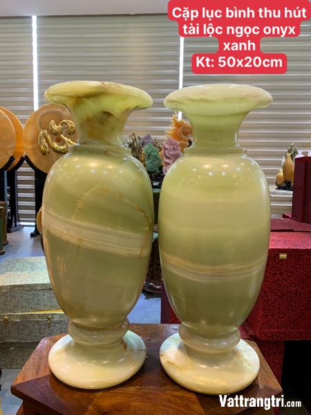 Cặp lục bình hút tài hút lộc ngọc onyx xanh 50cm